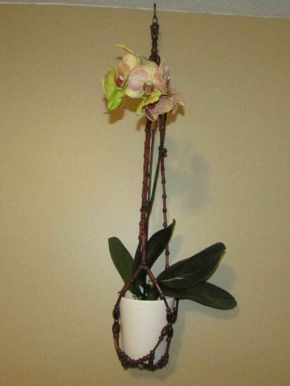 Vintage Wood Beaded Plant Hanger